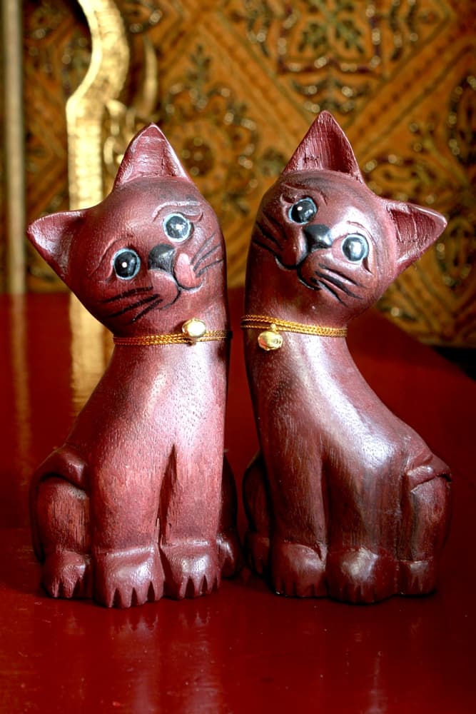 Wooden Cat animal craving decorative Thailand handicraft_